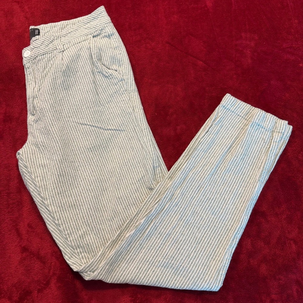ASOS DESIGN Mens‎ Striped Cotton Trousers SAGE GREEN White Tapered Pants W34 L32